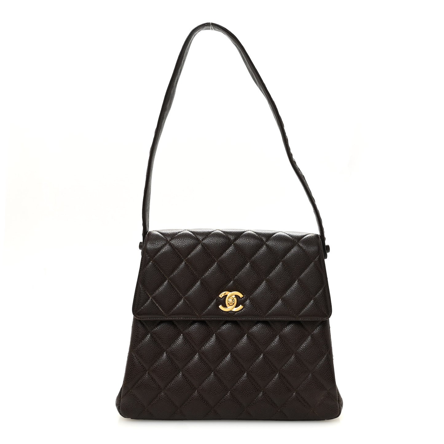 Caviar Quilted Medium Kelly Flap Brown