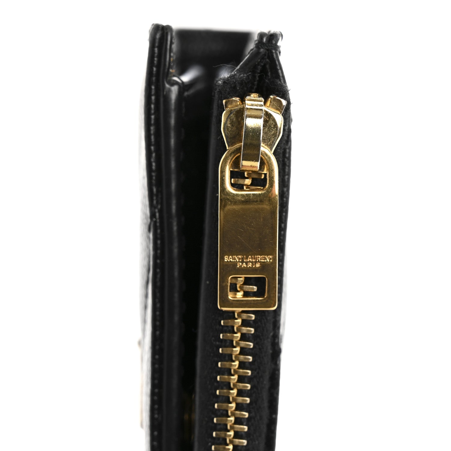 Saint Laurent Grain De Poudre Matelasse Chevron Monogram Zipped Card Case Black 9 of 12