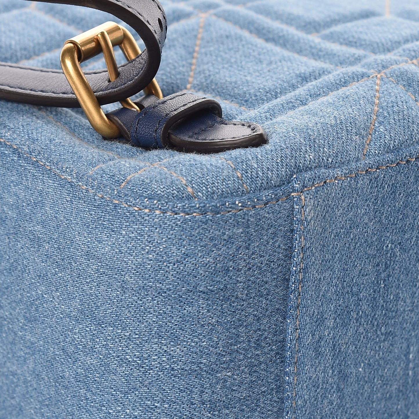 Kura Denim Matelasse Cubic Pearl Studded GG Marmont Dome Backpack Blue