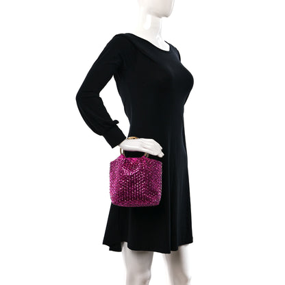 Valentino Garavani Satin Rhinestone Embellished Small Carry Secrets Bucket Bag Pink 2 of 8