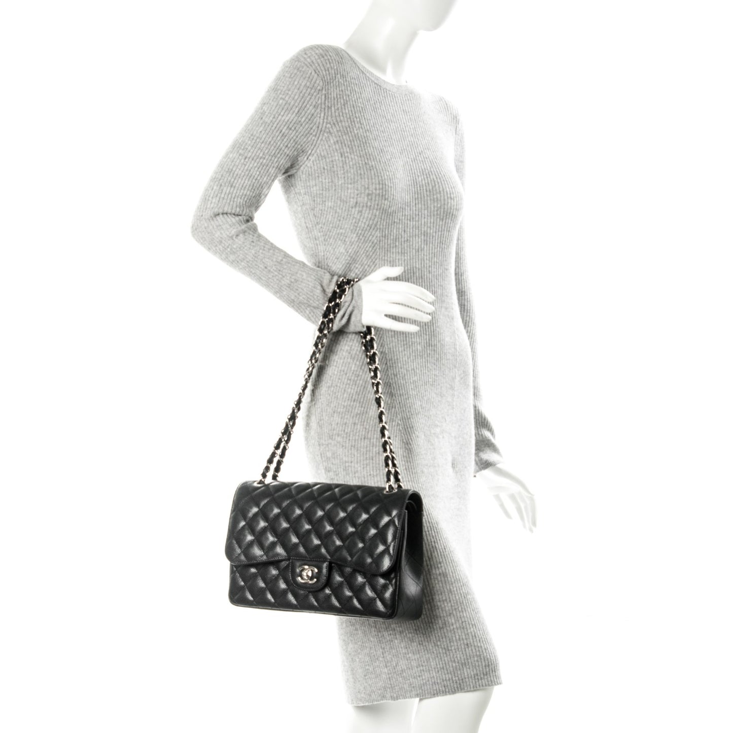 Caviar Quilted Jumbo Double Flap Black