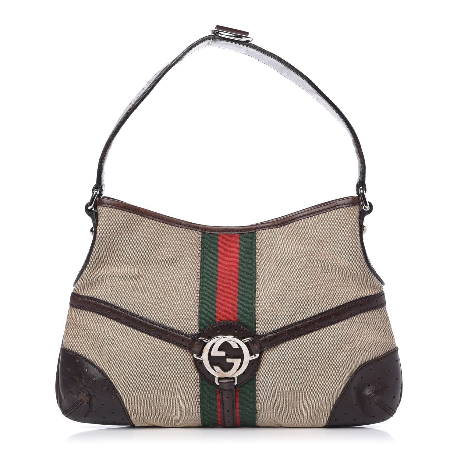Gucci Canvas Web GG Reins Shoulder Bag Brown 1 of 10