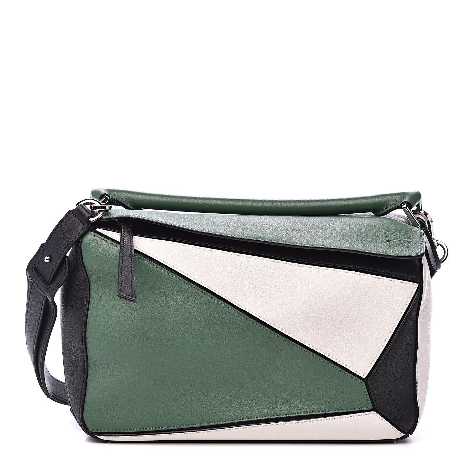 Loewe Calfskin Medium Puzzle Bag Forest Green White Black 1 of 11