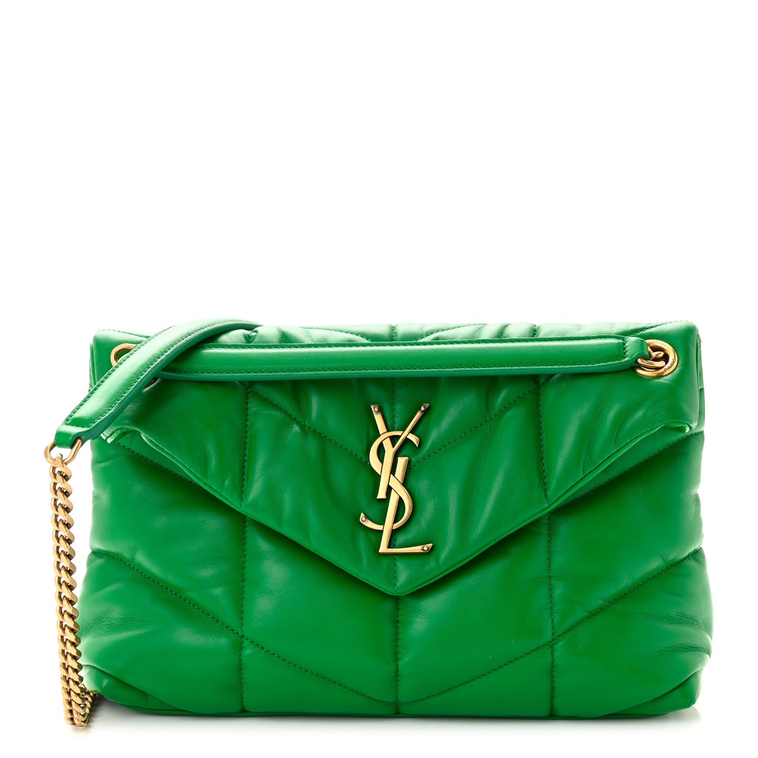 Saint Laurent Lambskin Quilted Small Loulou Puffer Monogram Chain Satchel New Vert 1 of 10