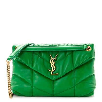 Saint Laurent Lambskin Quilted Small Loulou Puffer Monogram Chain Satchel New Vert 1 of 10