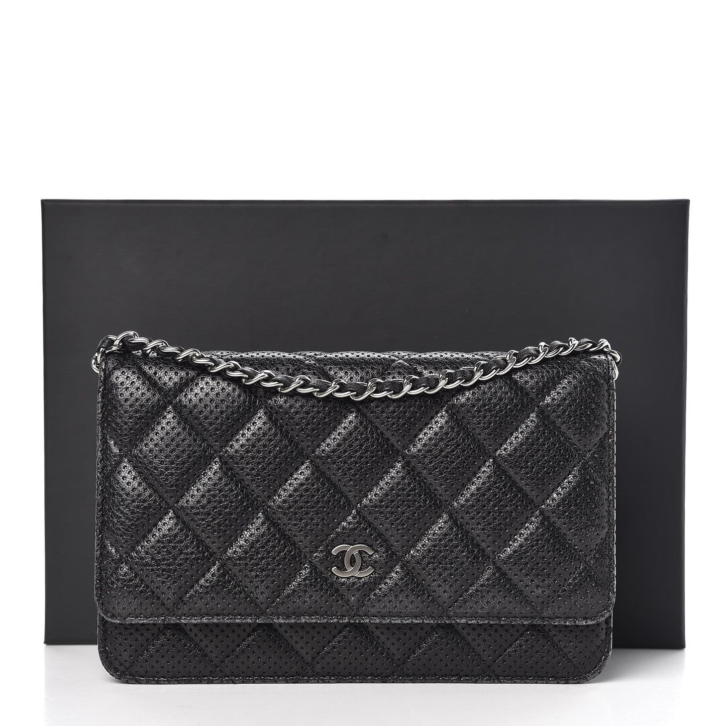 Perforated Lambskin Quilted Wallet On Chain WOC Black