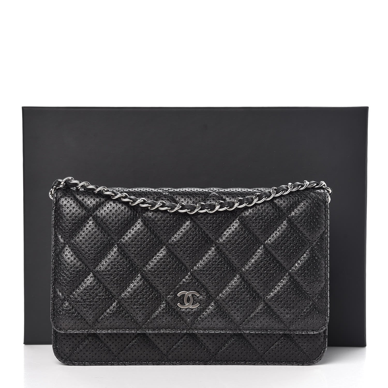 Chanel Perforated Lambskin Quilted Wallet On Chain WOC Black 11 of 11