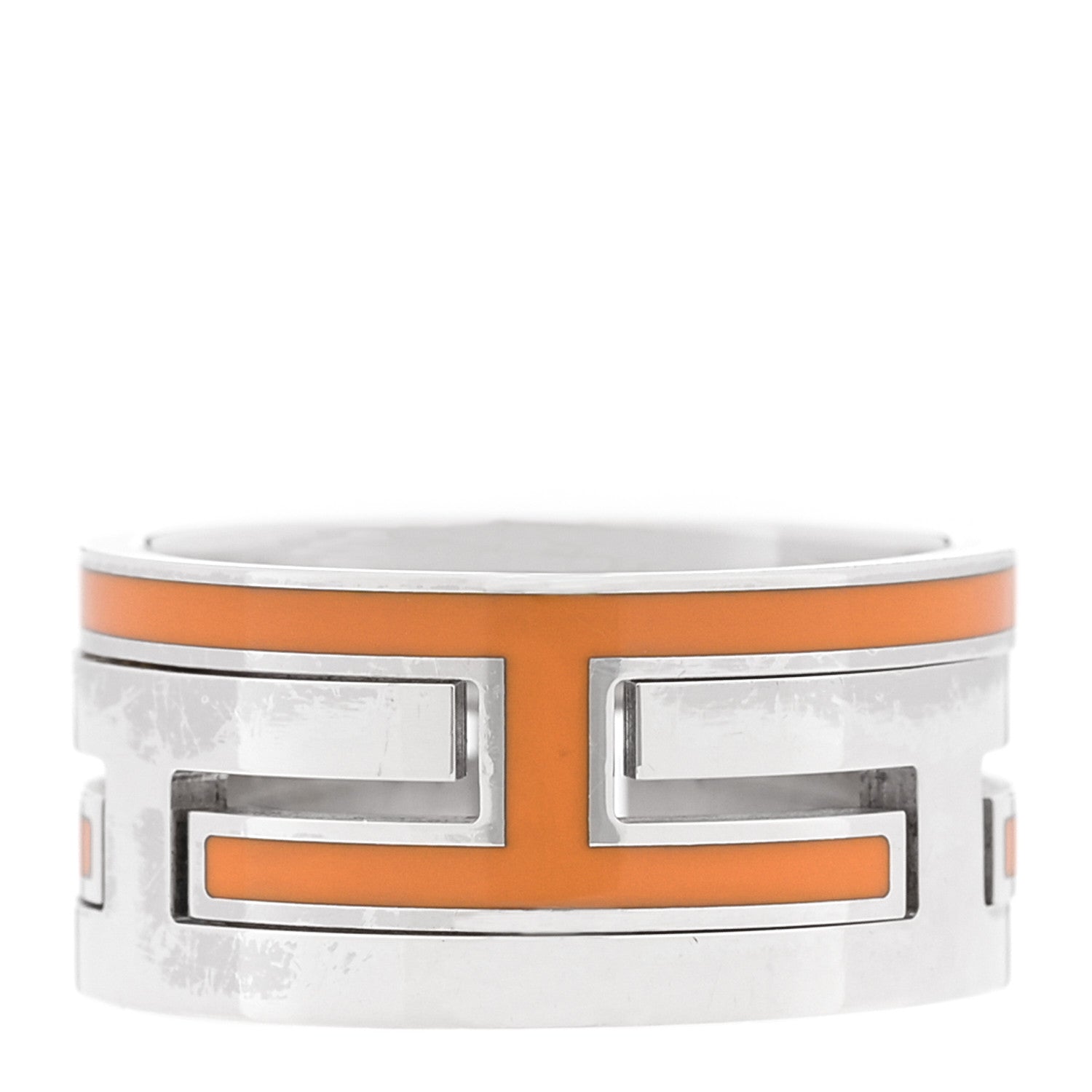 Hermes Sterling Silver Enamel Arcane Move H Ring 54 7 Orange 1 of 4
