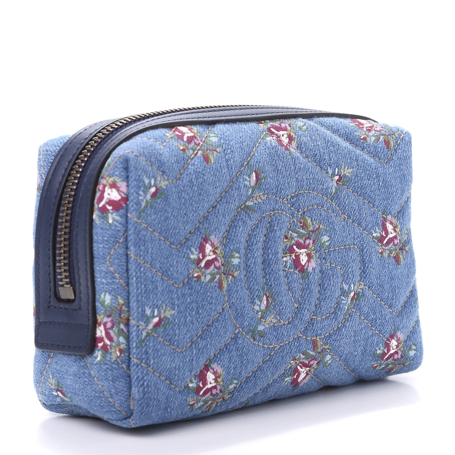 Gucci Denim Matelasse Flora GG Marmont Cosmetic Case Blue 3 of 7