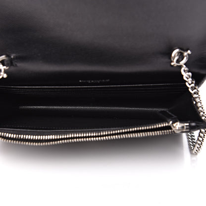Saint Laurent Grain De Poudre Matelasse Chevron Monogram Envelope Chain Wallet Black 5 of 9