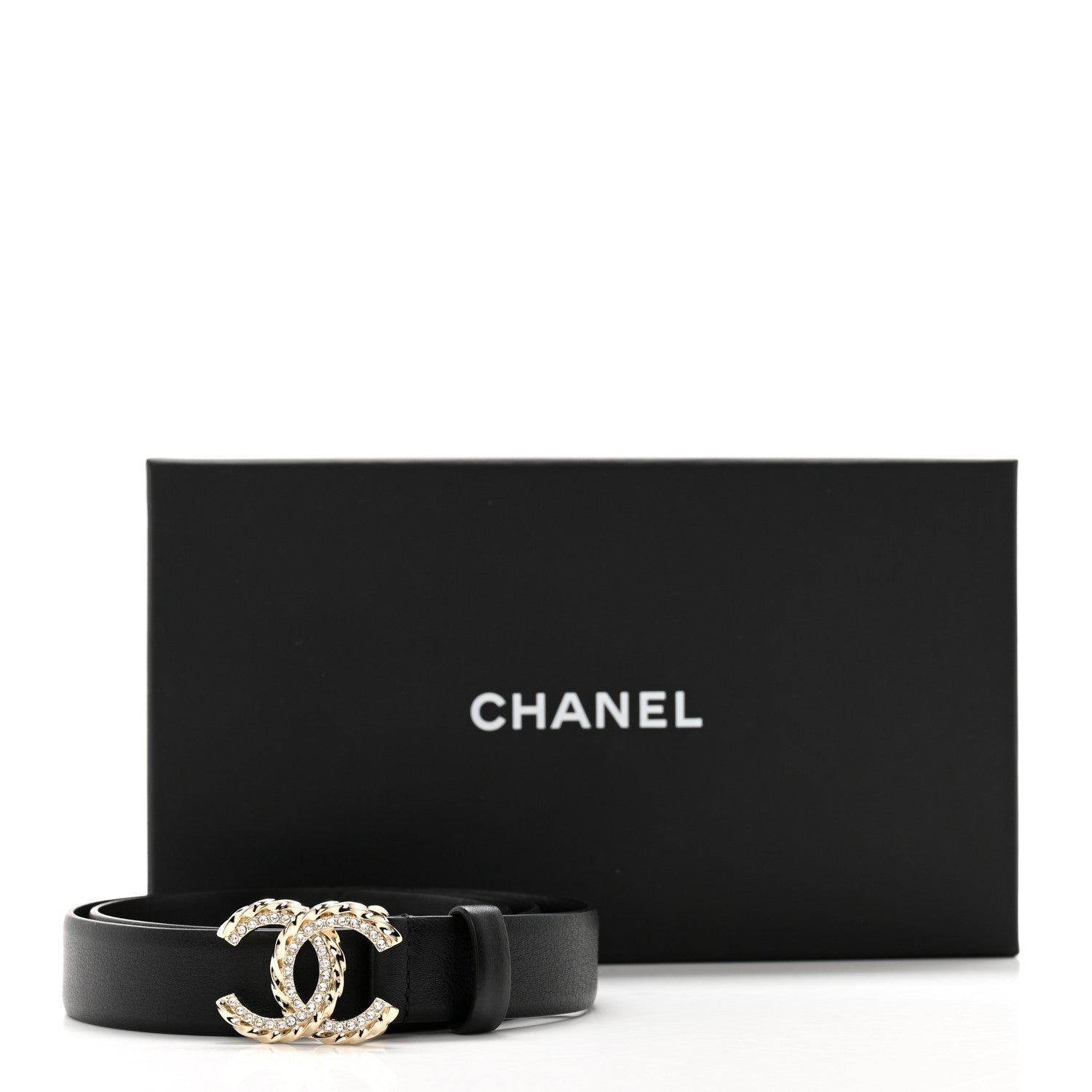 Chanel Calfskin Crystal Quilted CC Belt 80 32 Black 9 of 9