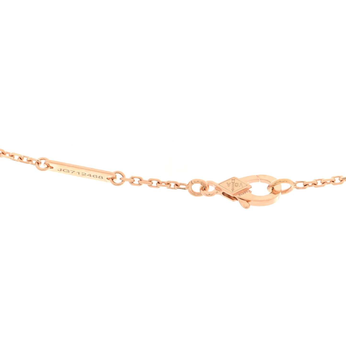 18K Rose Gold Diamond Pink Mother of Pearl Vintage Alhambra Pendant Necklace
