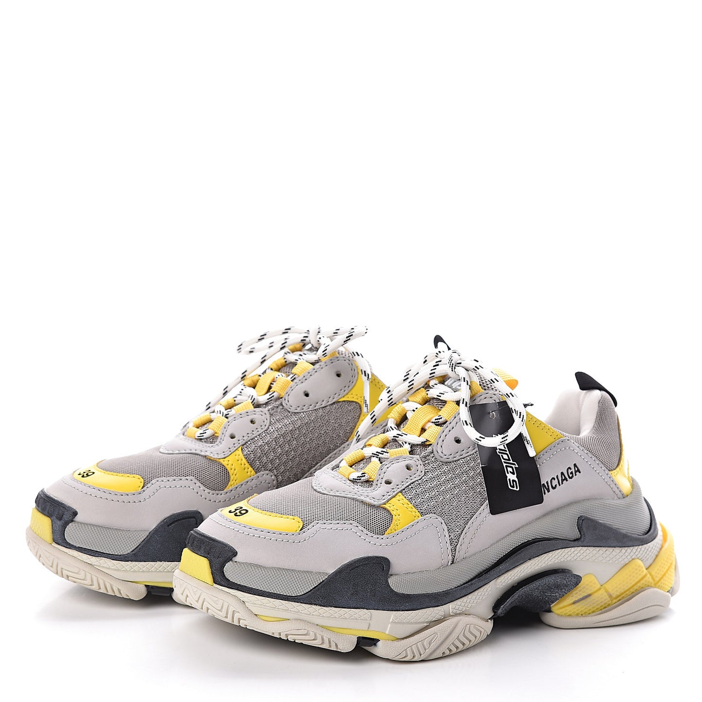 Fabric Mesh Womens Triple S Sneakers 39 Yellow Grey White