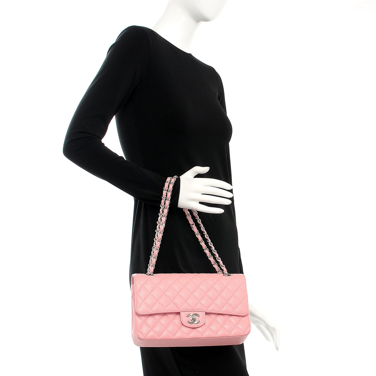 Caviar Quilted Medium Double Flap Pink