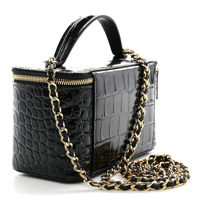 Chanel Calfskin Crocodile Embossed Crococo Small Top Handle Vanity Case With Chain Black 3 of 11