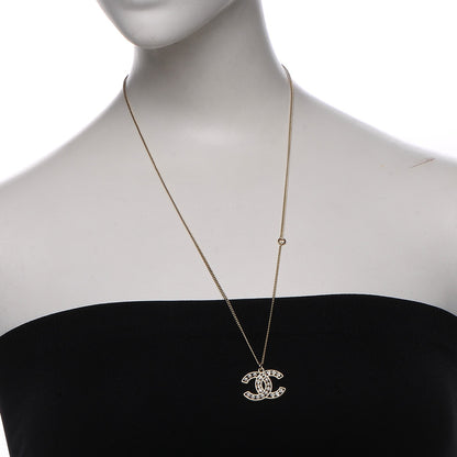 Chanel Crystal Pearl CC Pendant Necklace Gold 2 of 6