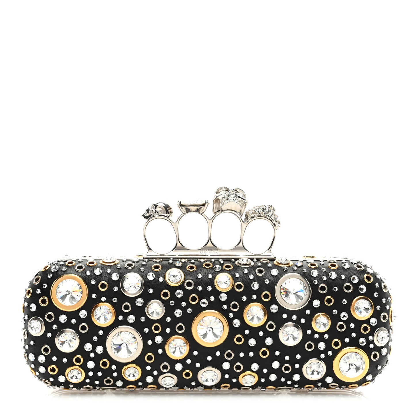 Nappa Crystal Skull Knuckle Box Clutch Black
