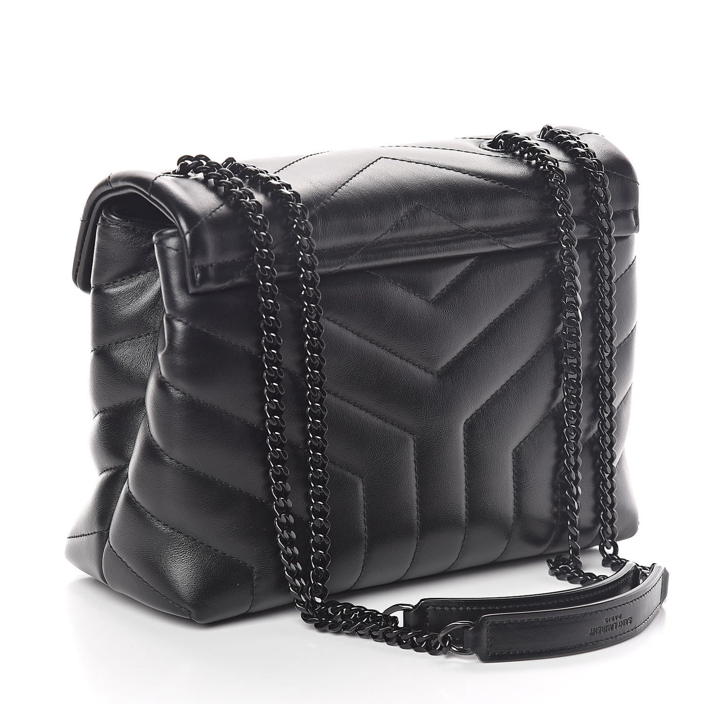 Calfskin Y Quilted Monogram Small Loulou Chain Satchel Black