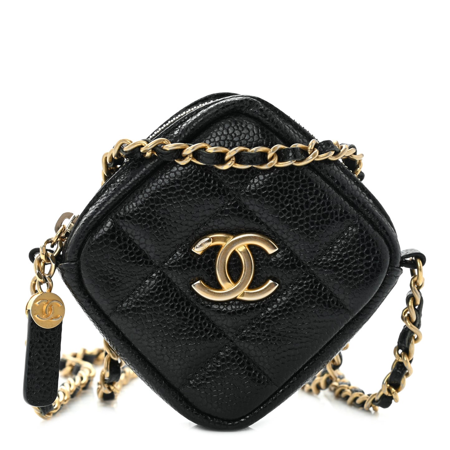Caviar Quilted Diamond Coin Purse With Chain Black