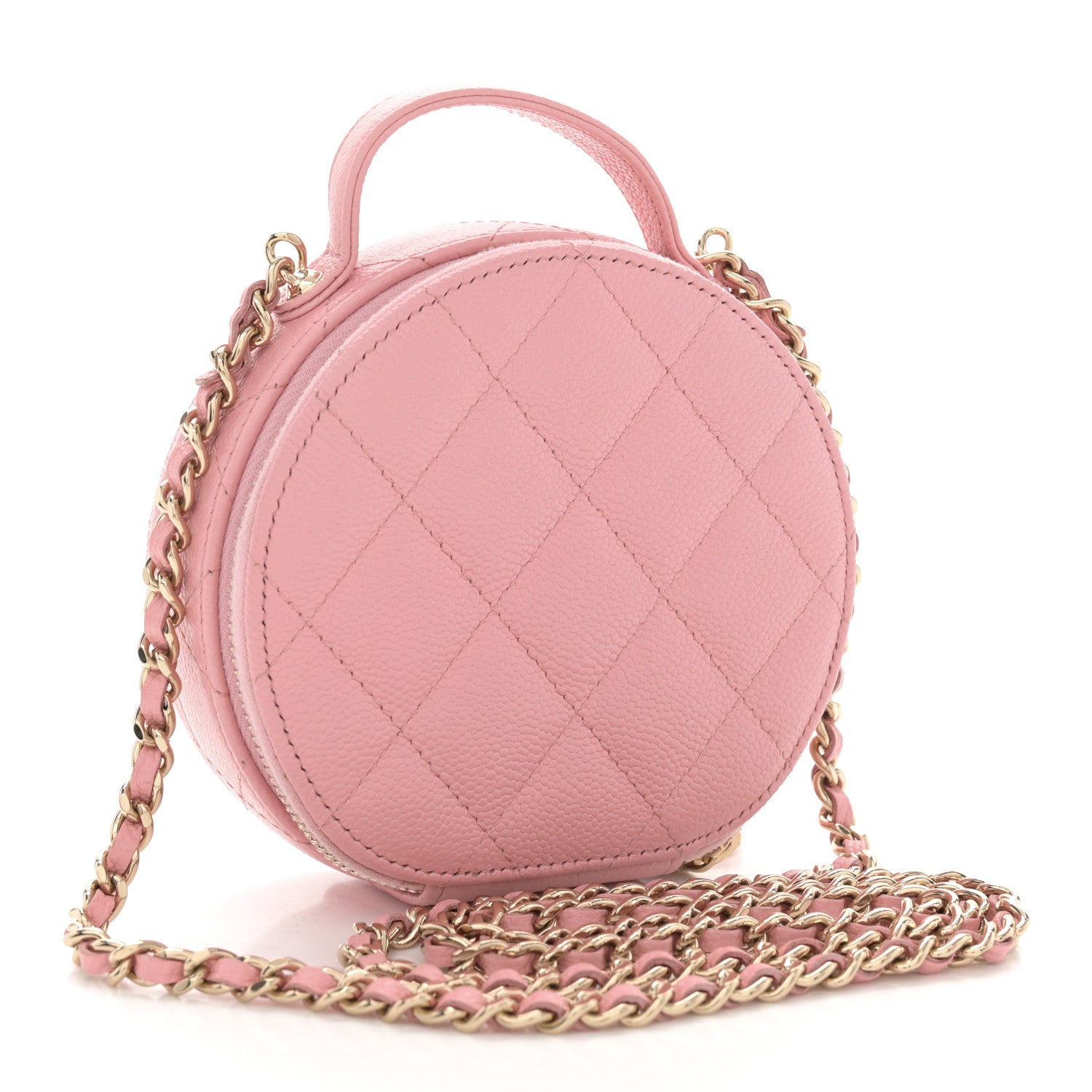 Chanel Caviar Quilted Round Handle With Care Vanity With Chain Pink 3 of 14