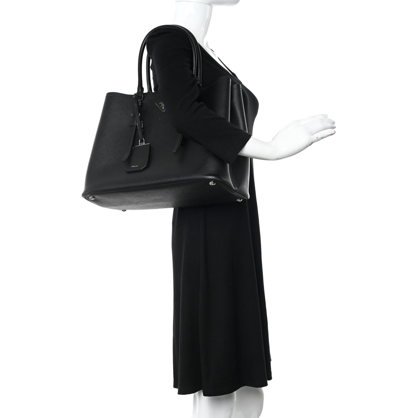 Saffiano Cuir Medium Double Handle Tote Black