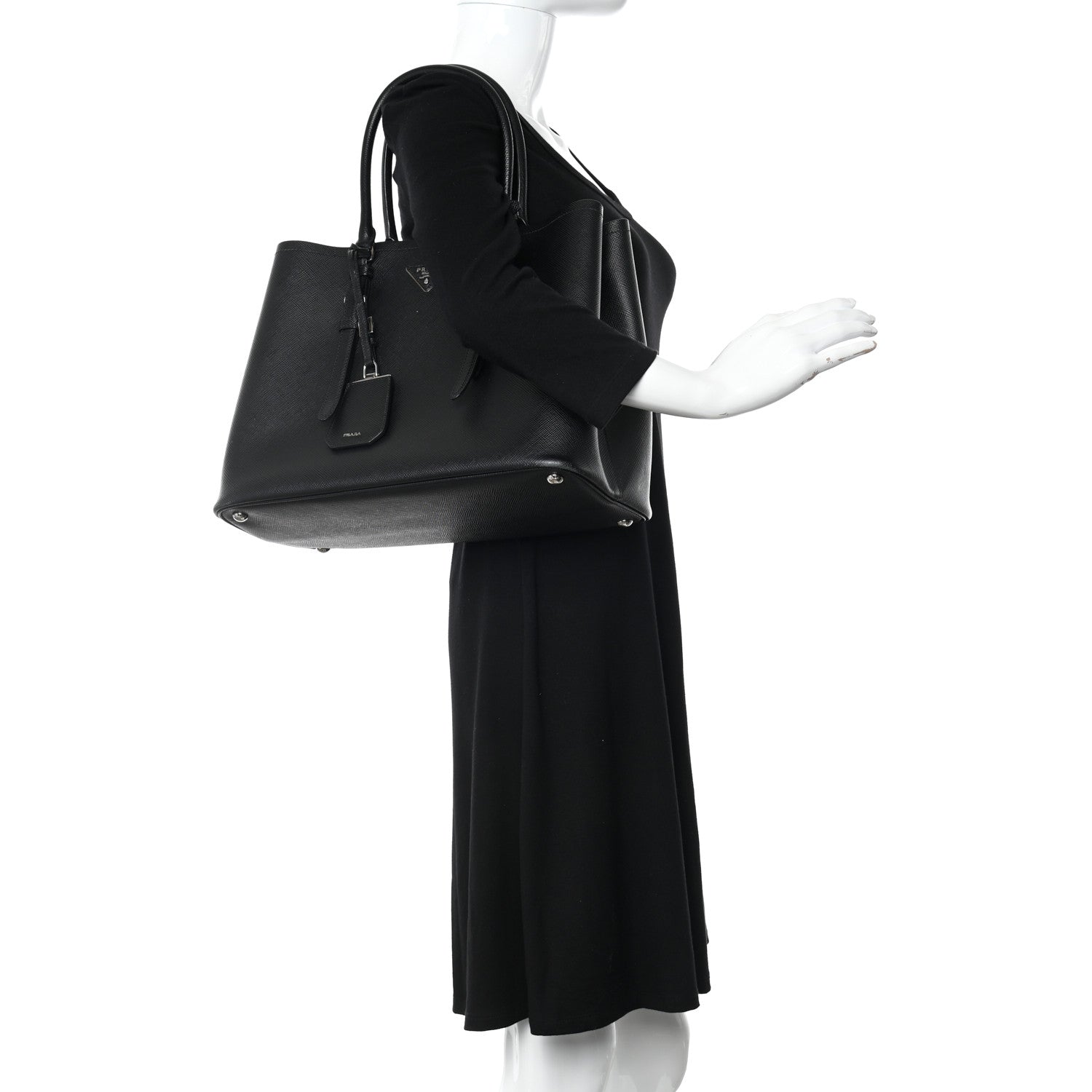 Prada Saffiano Cuir Medium Double Handle Tote Black 3 of 10