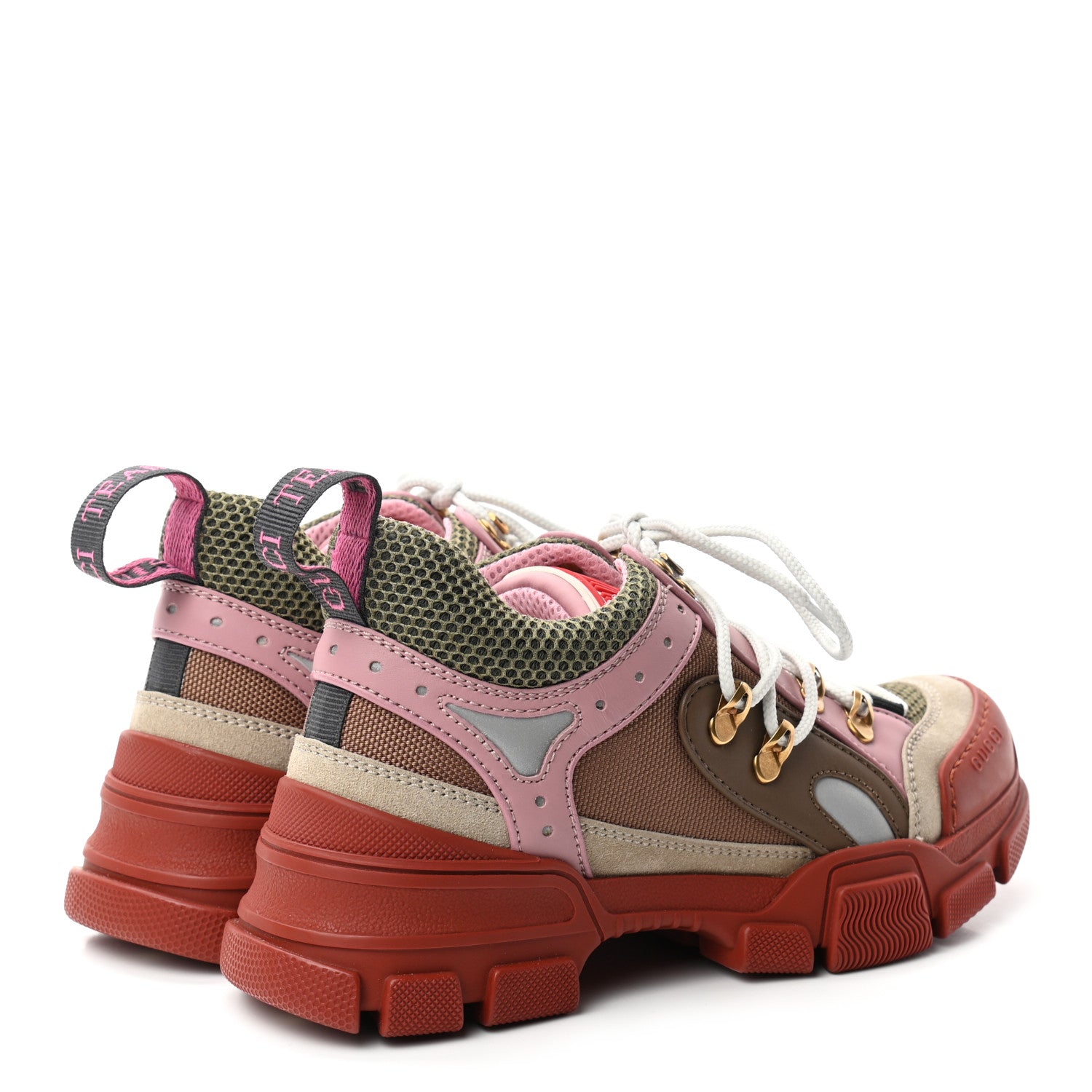 Gucci X SEGA Mesh Canvas Calfskin Womens Flashtrek Sneakers 36.5 Military Oatmeal Carmine Rose Ardesia 4 of 7