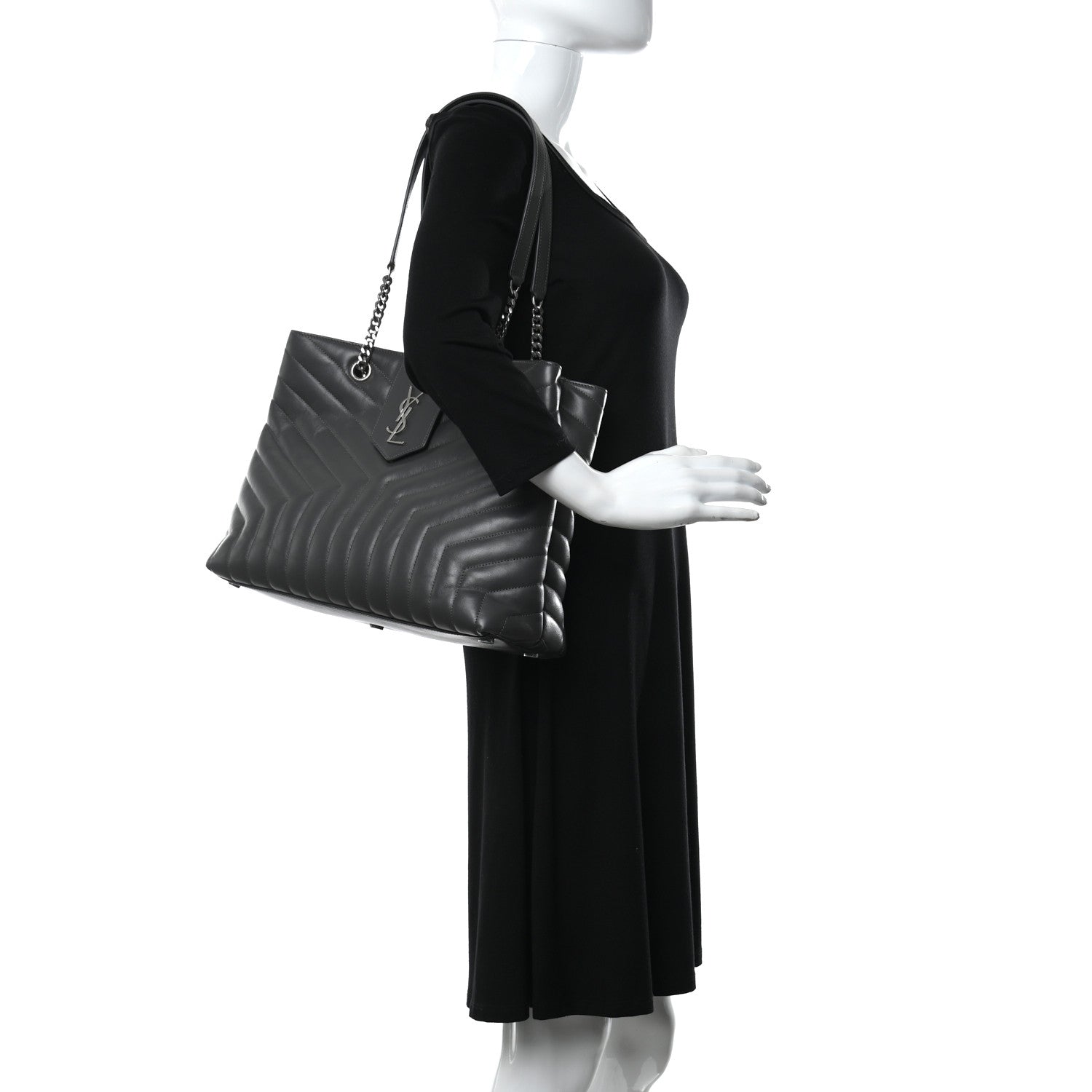 Saint Laurent Calfskin Y Quilted Monogram Large Loulou Shopper Storm 2 of 13