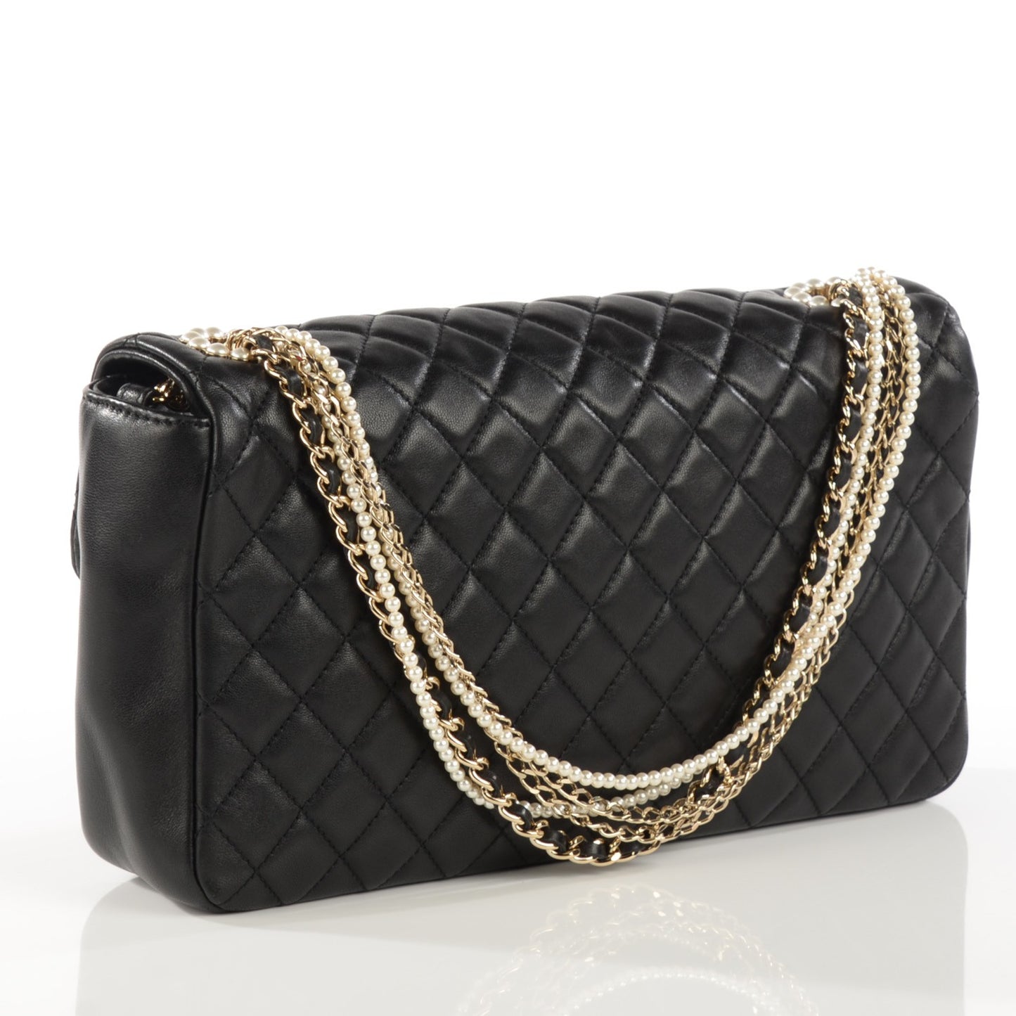 Lambskin Quilted Medium Westminster Pearl Flap Black