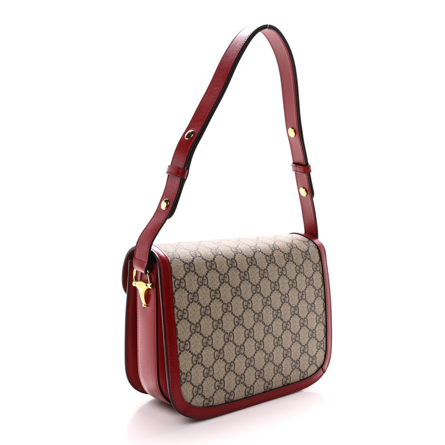 GG Supreme Monogram Azalea Calfskin Horsebit 1955 Shoulder Bag Beige Ebony New Cherry Red