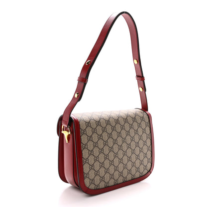 Gucci GG Supreme Monogram Azalea Calfskin Horsebit 1955 Shoulder Bag Beige Ebony New Cherry Red 2 of 10