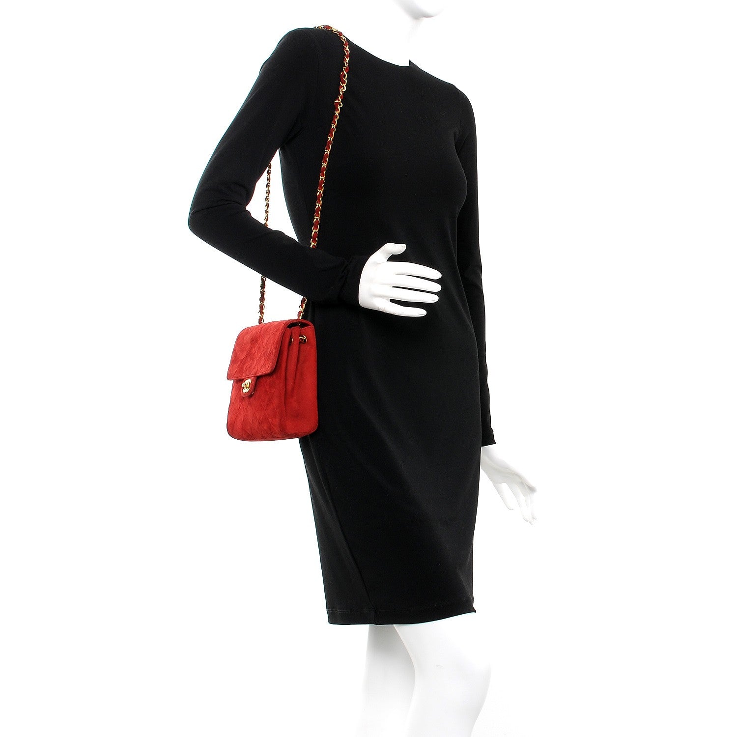 Chanel Suede Quilted Mini Square Flap Red 2 of 11