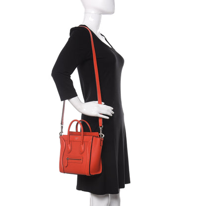 Celine Drummed Calfskin Nano Luggage Vermillion 2 of 9