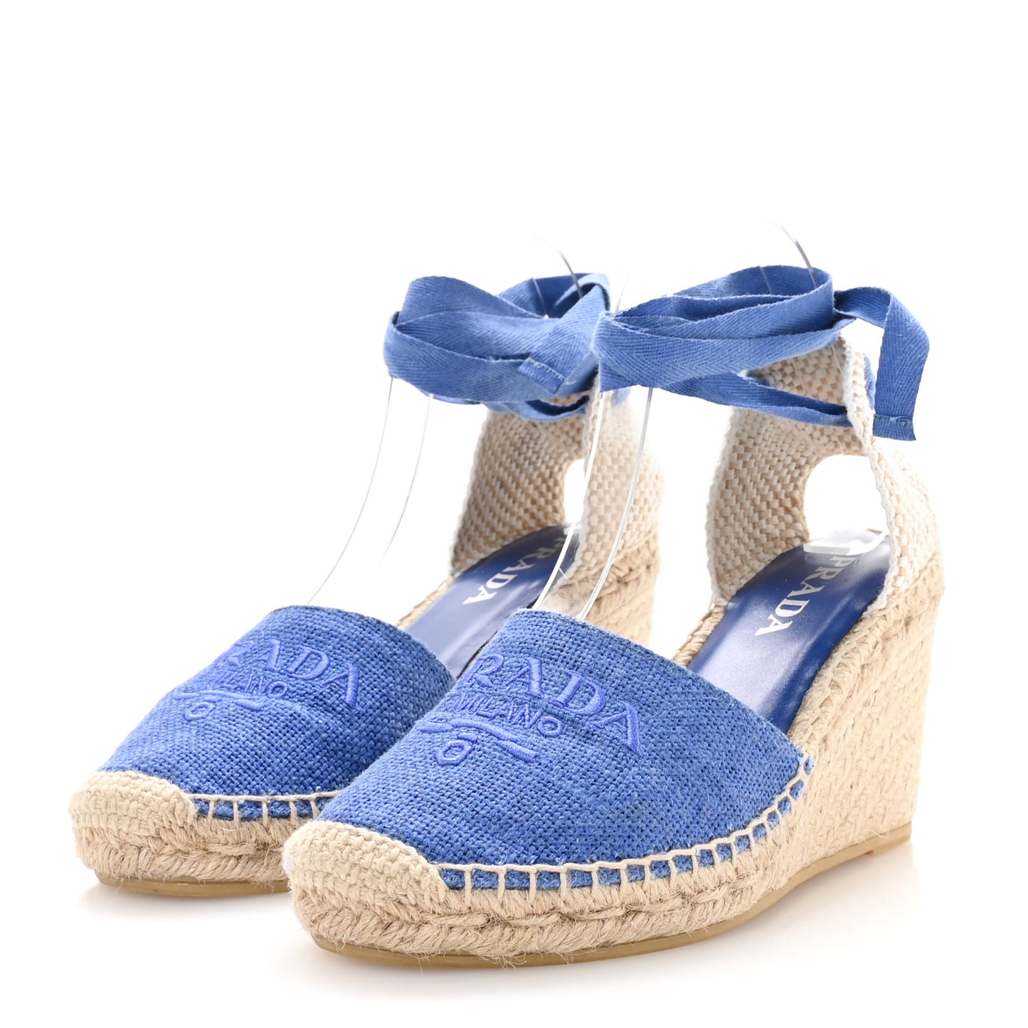 Linen Logo Espadrille 90mm Wedge Sandals 39 Azzurro