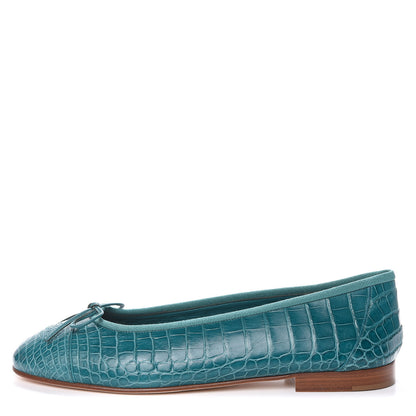 Chanel Alligator CC Cap Toe Ballerina Flats 40 Turquoise 1 of 12