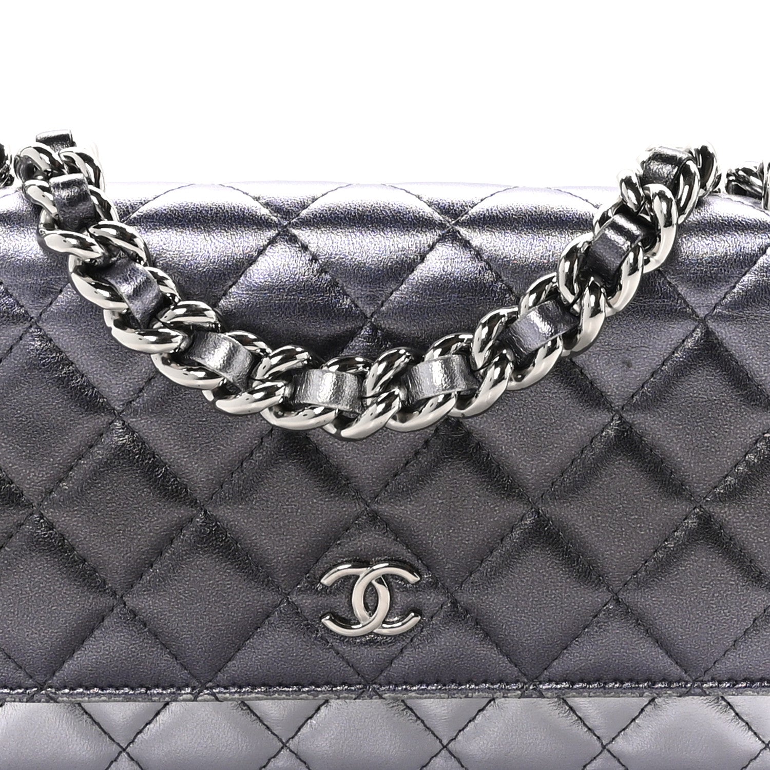Chanel Gradient Metallic Lambskin Quilted Like A Wallet Wallet On Chain WOC Silvery Black 8 of 11