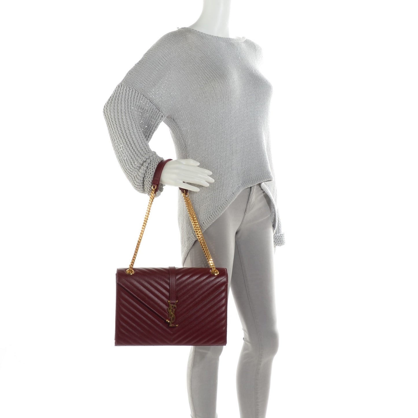 Grain De Poudre Matelasse Chevron Large Monogram Satchel Oxblood