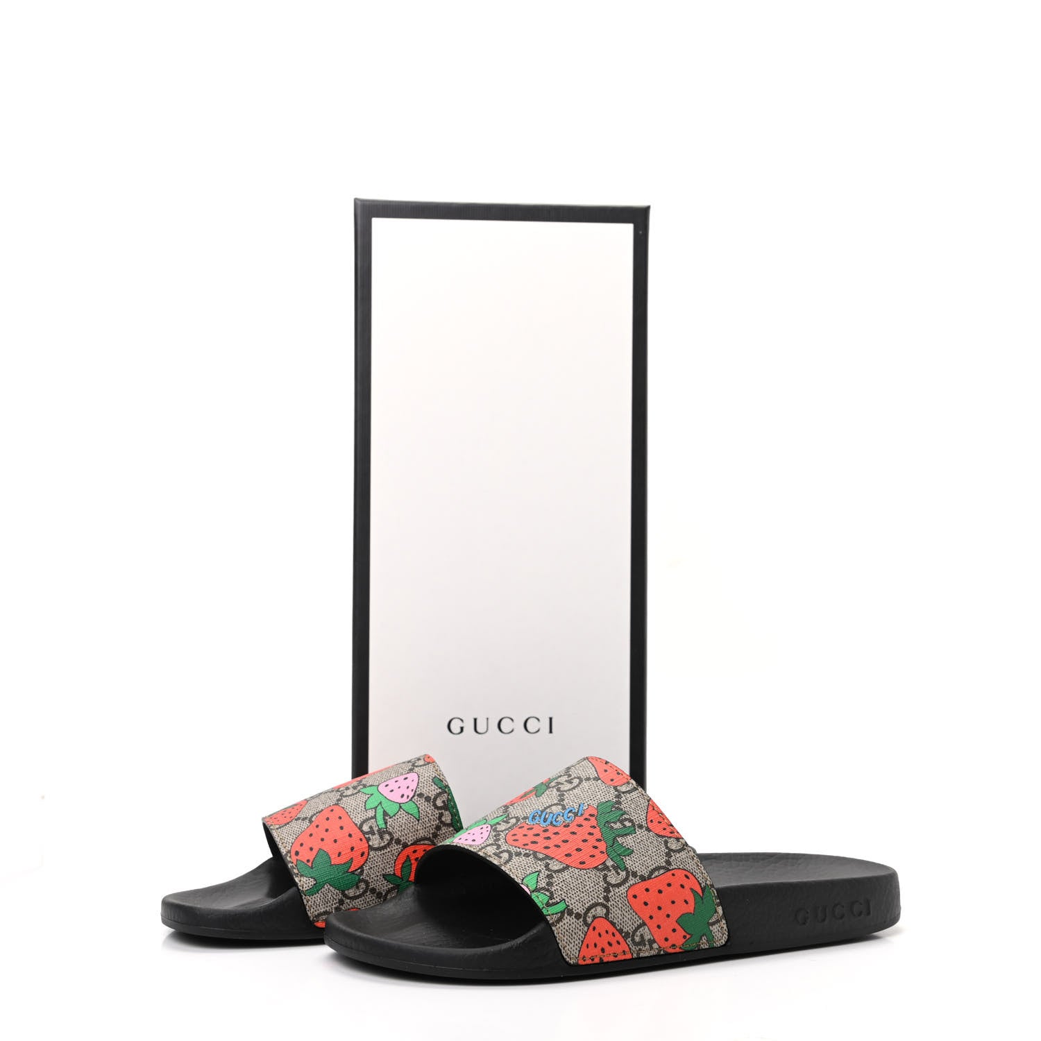 Gucci GG Supreme Monogram Strawberry Slide Sandals 36 Beige Multicolor 8 of 8