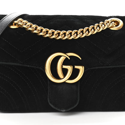 Gucci Velvet Matelasse Mini GG Marmont Shoulder Bag Black 9 of 15