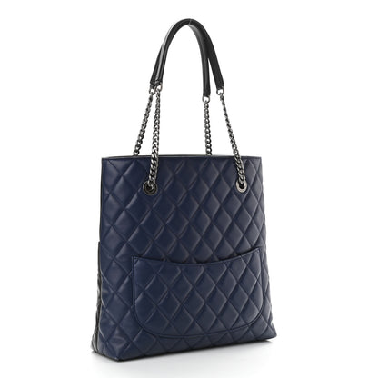 Chanel Lambskin Quilted Small Urban Delight Tote Black Blue 2 of 15