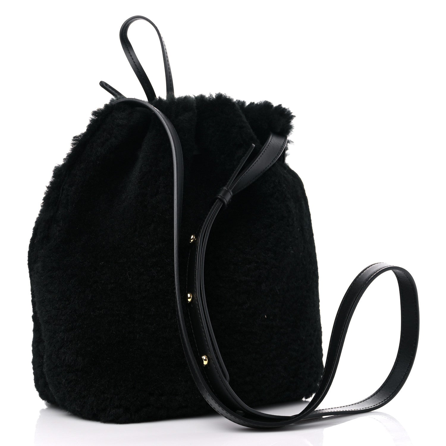 Mansur Gavriel Shearling Mini Bucket Bag Black 3 of 10