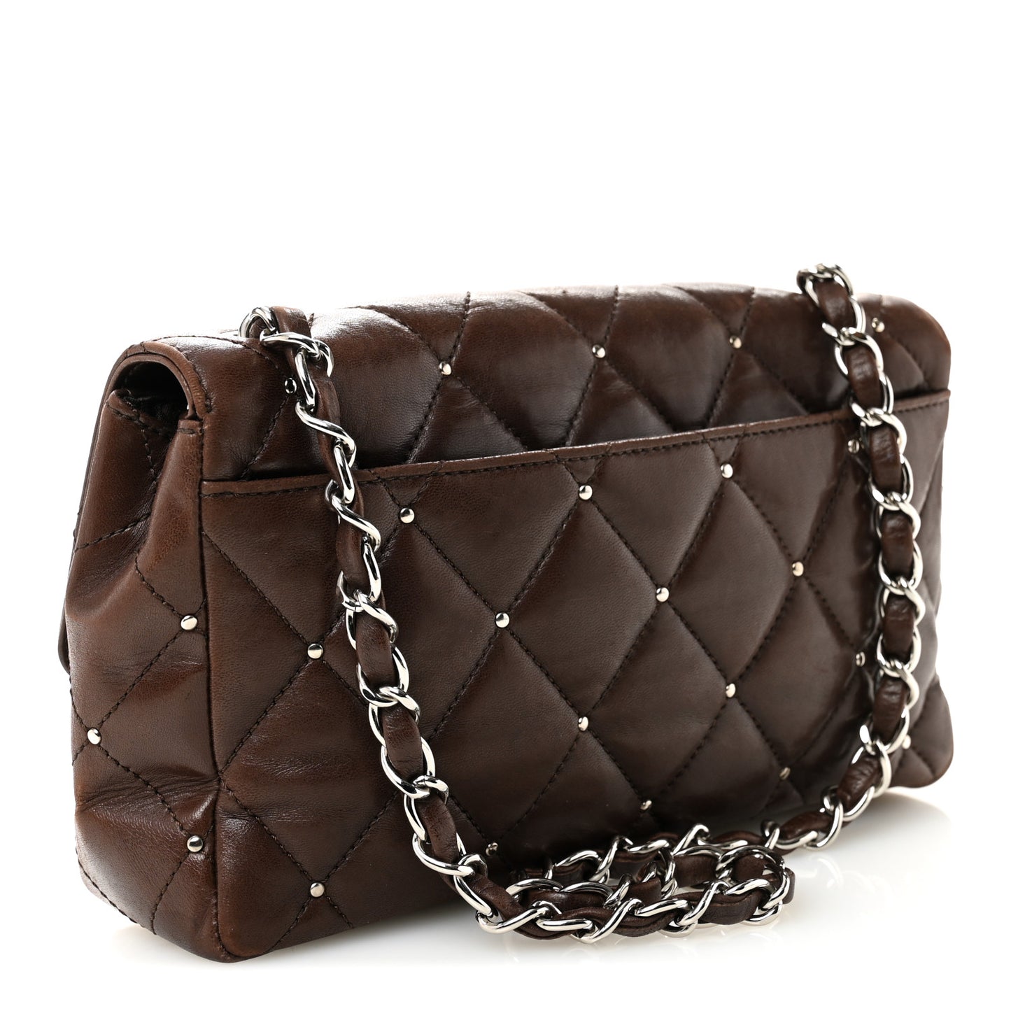 Lambskin Studded Medium Flap Brown