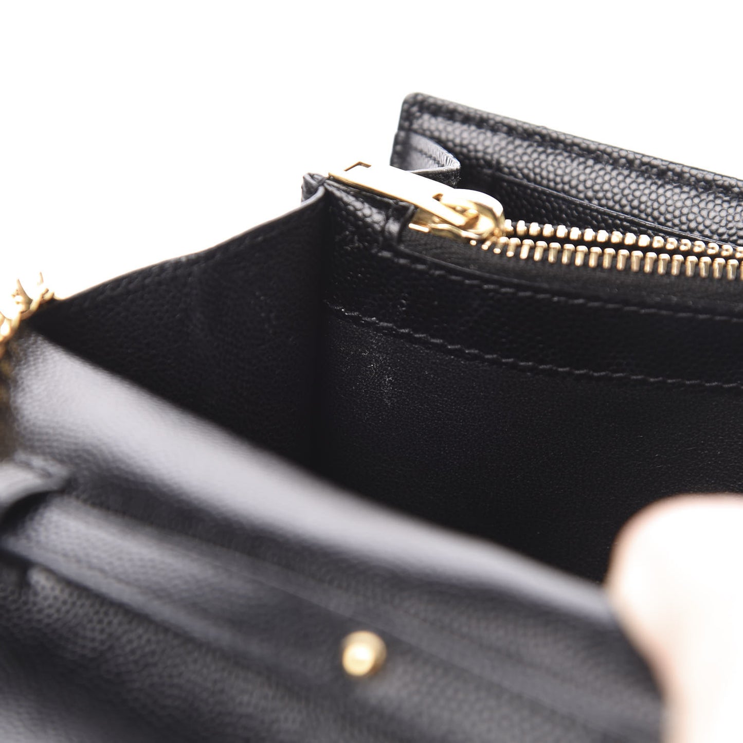 Grain De Poudre Matelasse Chevron Monogram Chain Wallet Black