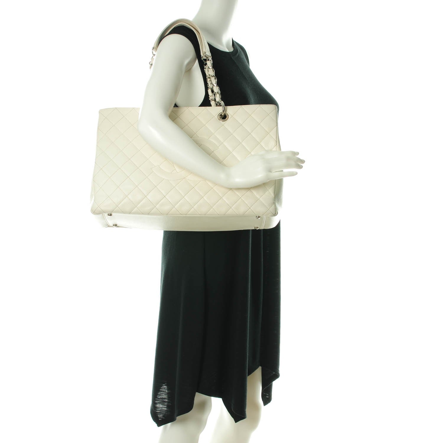 Chanel Caviar Quilted XL Grand Shopping Tote GST White 3 of 10