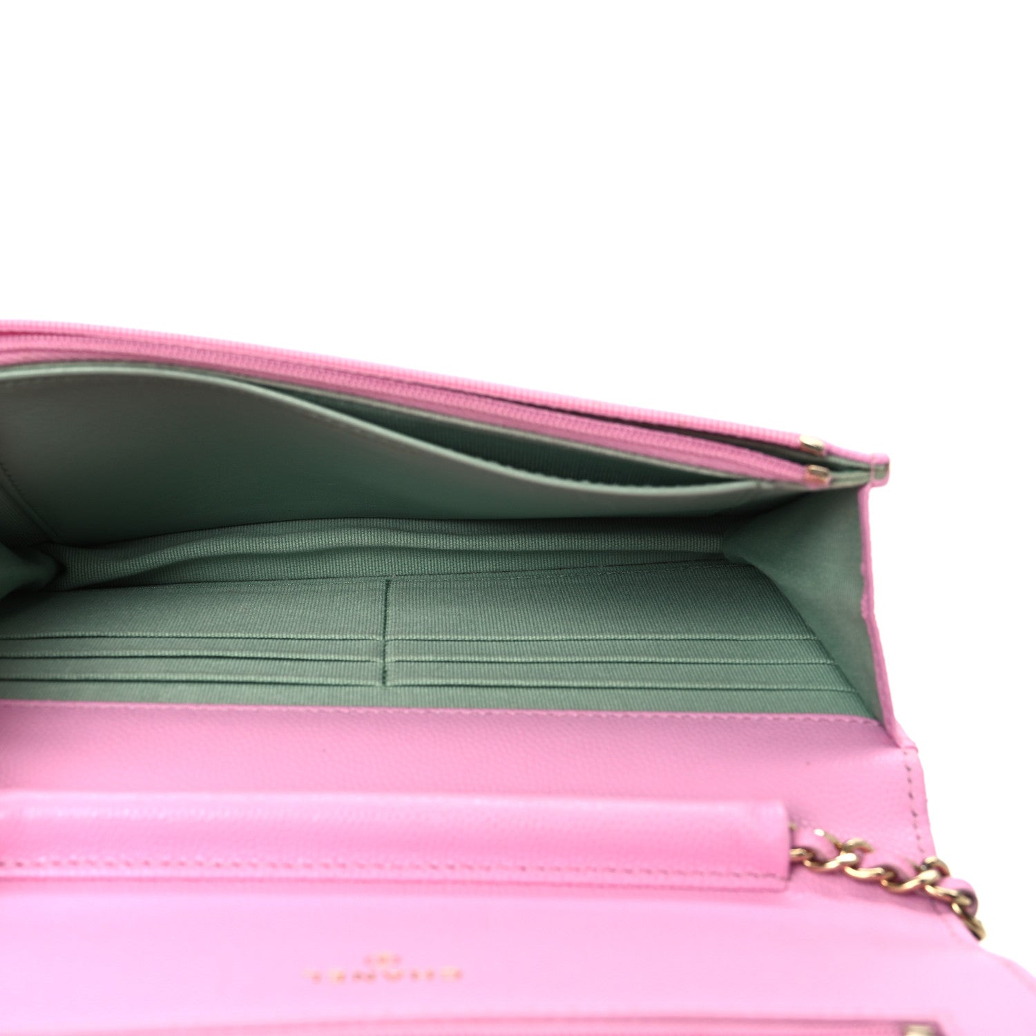 Chanel Caviar Quilted Perforated Metal CC Wallet On Chain WOC Lilac Light Green 5 of 11