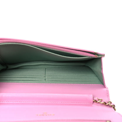 Chanel Caviar Quilted Perforated Metal CC Wallet On Chain WOC Lilac Light Green 5 of 11