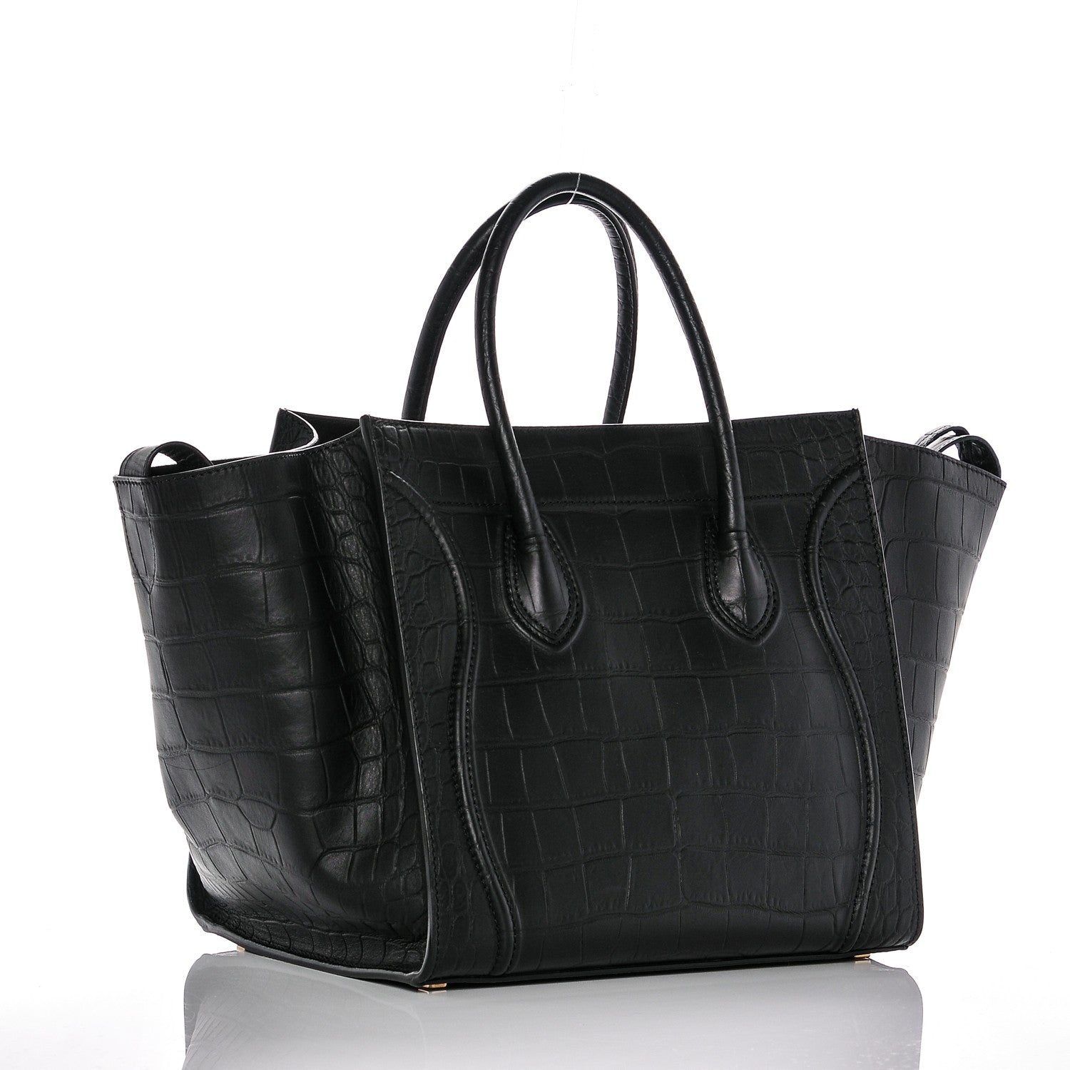 Celine Crocodile Embossed Calfskin Medium Phantom Luggage Black 3 of 6