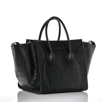 Celine Crocodile Embossed Calfskin Medium Phantom Luggage Black 3 of 6