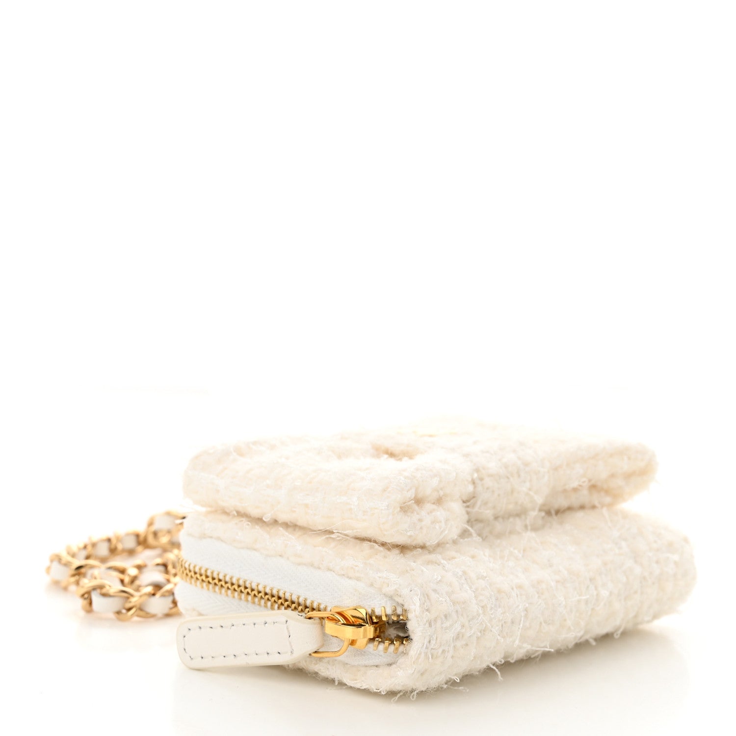 Chanel Tweed Quilted Bow Flap Card Holder On Chain White 4 of 13