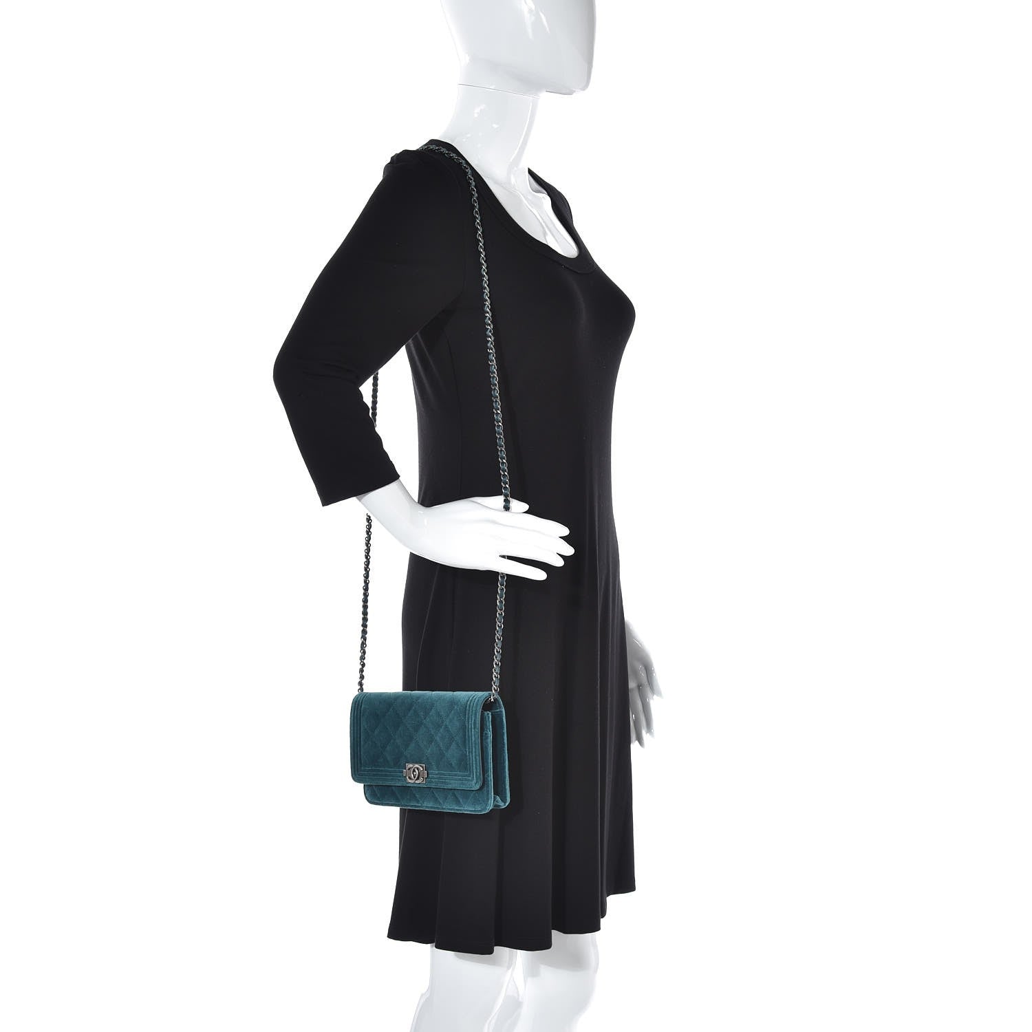 Chanel Velvet Quilted Boy Wallet On Chain WOC Teal 2 of 9